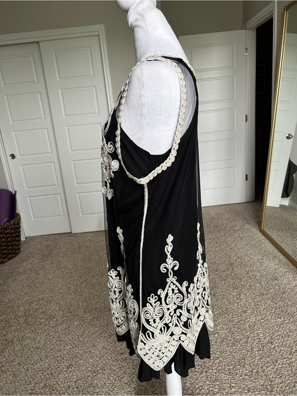 PRETTY ANGEL Silk Black Cream Lace Sheer Overlay Mini Dress Size XL - Picture 4 of 10